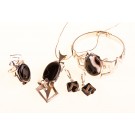 Onyx-Silber Set- Ring und Armband (Anhänger und Ohrringe verkauft) mit Silberkette.UNIKAT