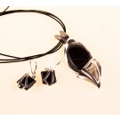 Onyx Silber  Anhänger (Ohrringe verkauft) mit Lederhalsband.UNIKAT